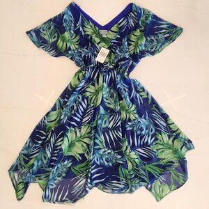 NEW Rabbit Rabbit Rabbit Sz 6P Flutter Sleeves Asymmetrical Dress Tropical Leaf